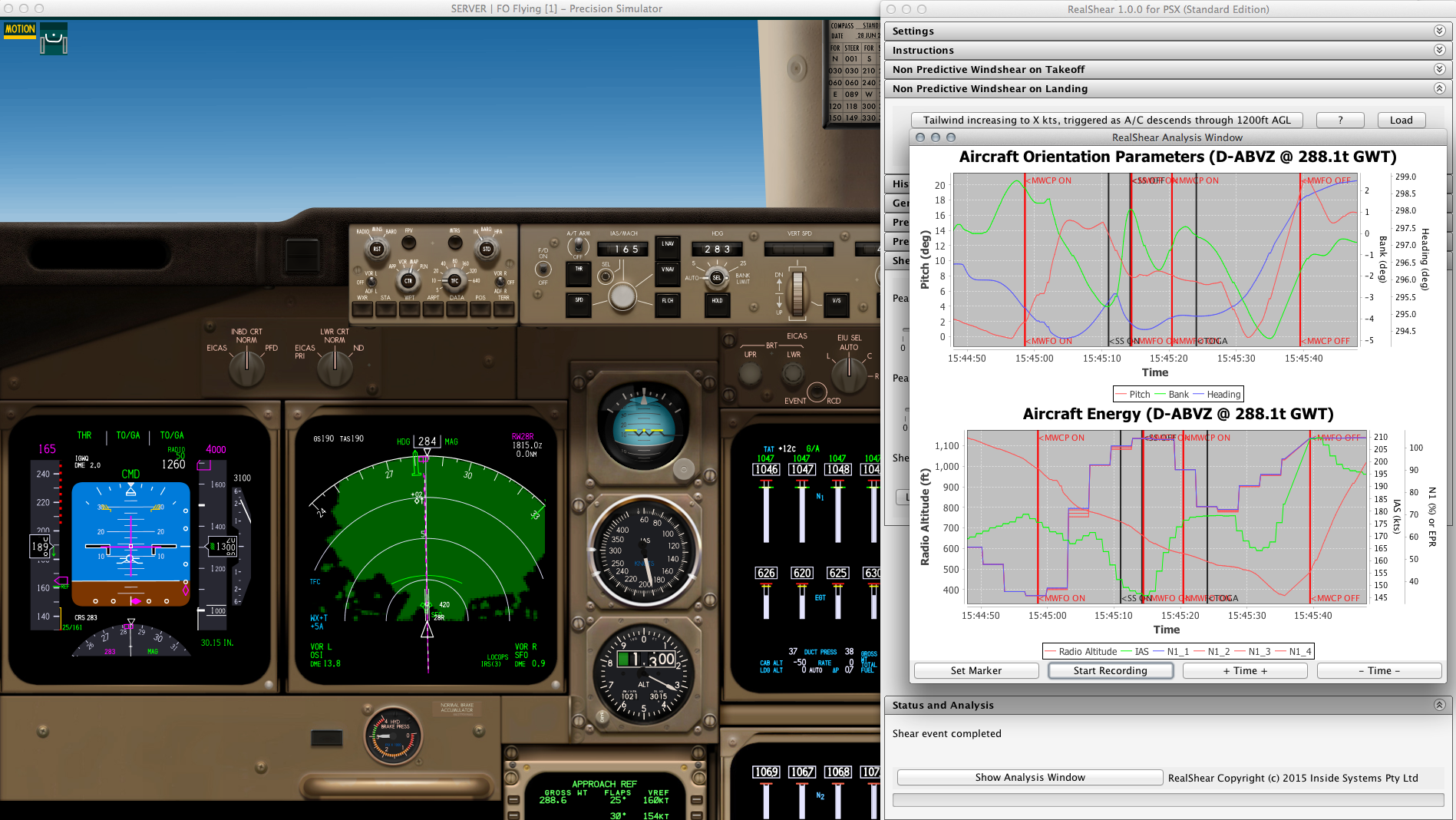 RealShear analysis plots with the simulator frozen